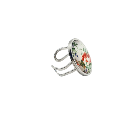 ring steel silver floral